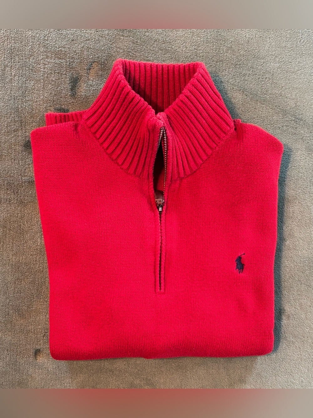 Polo by Ralph Lauren Boy’s Red Quarter-Zip Knit Sweater with Navy Pony, Size: M